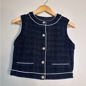 Rachel Zoe Black Vest with White Pipping and Pearl Buttons 2